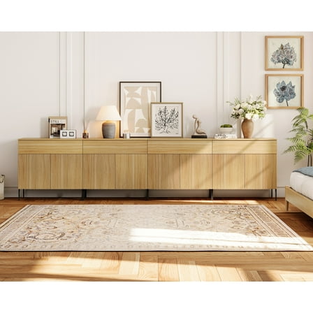 126" Wood Drawer Reeded Dresser for Bedroom, 4-In-1 Minimalist Modern Cabinet, Storage Dresser Organizer for Bedroom Living Room Hallway Closet