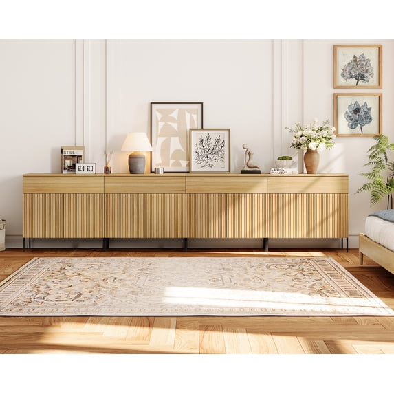 126" Wood Drawer Reeded Dresser for Bedroom, 4-In-1 Minimalist Modern Cabinet, Storage Dresser Organizer for Bedroom Living Room Hallway Closet