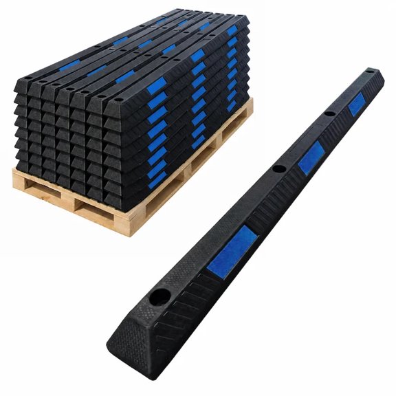 Parking Curb Block 6 ft Long Wheel Stop Blue and Black Striped Rubber - 10PC/PACK