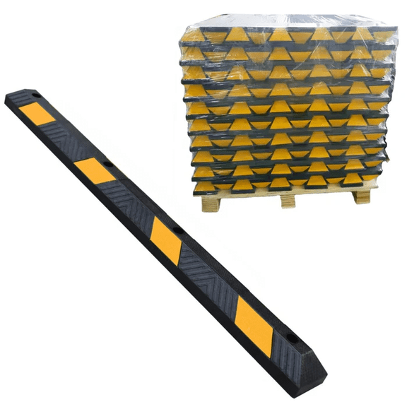 Parking Curb Block - 6FT Long Wheel Stop - Yellow/Black Striped - Rubber 70PC Bulk Pallet