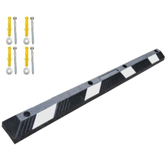 Parking Curb Wheel Stop Kit With Lag Bolt Hardware- 6' Long - Black With White Stripes - Rubber