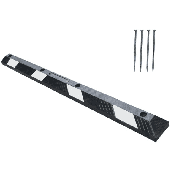 Parking Curb Wheel Stop Kit With Spikes - 6' Long - Black With White Stripes - Rubber