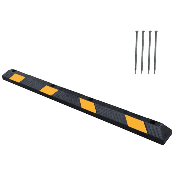 Parking Curb Wheel Stop Kit With Spikes - 6' Long - Black With Yellow Stripes - Rubber