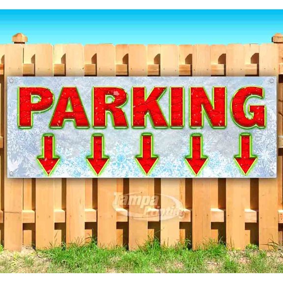Parking Down Arrow Red Caps 13 oz Vinyl Banner With Metal Grommets