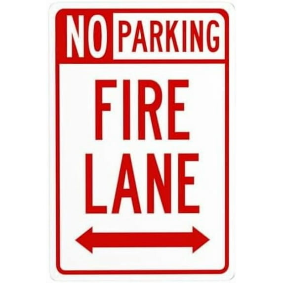 No Parking Fire Lane With Bidirectional Arrow Metal Warning Sign, Cautions Tin Sign, Posted Signs for Street Business Wall Decor 8 x 12 Inch