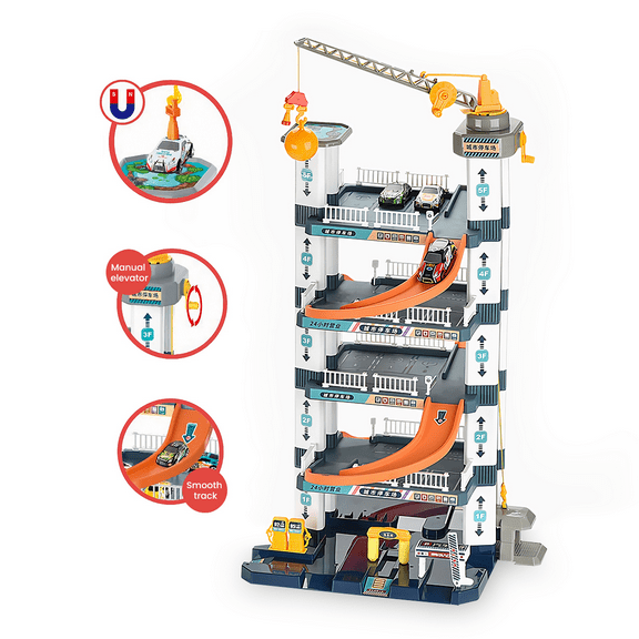Parking Garage Playset for Toy Car Ramp with Dual Lifts, Toy Car Garage Race Track for Kids Ages 3+