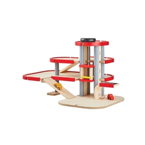 PlanToys Parking Garage Wooden Montessori Imaginative and Creative Play Set | Problem Solving, Social Interaction and Early Coordination Activity | Eco Friendly Vehicle and Ramp Play Set