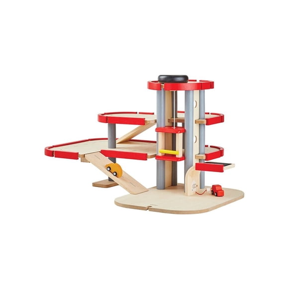 PlanToys® Parking Garage Wooden Montessori Imaginative and Creative Play Set | Problem Solving, Social Interaction and Early Coordination Activity | Eco Friendly Vehicle and Ramp Play Set