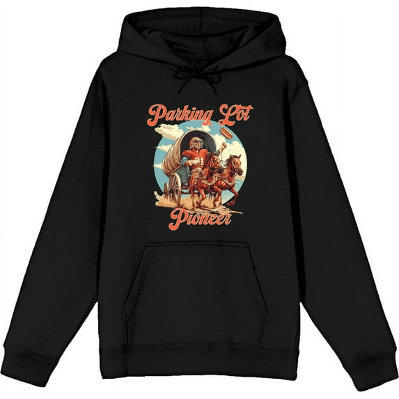 "Parking Lot Pioneer" Old West Wagon Football Cowboy Adult Black Long Sleeve Hoodie-3XL