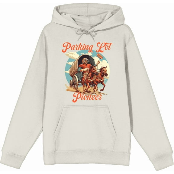 "Parking Lot Pioneer" Old West Wagon Football Cowboy Adult Cream Long Sleeve Hoodie-Medium