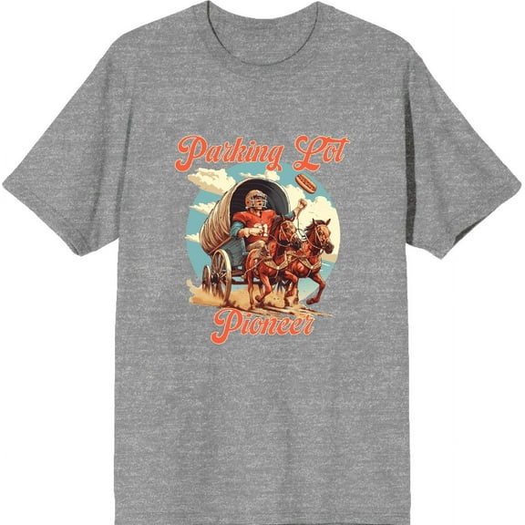 "Parking Lot Pioneer" Old West Wagon Football Cowboy Adult Heather Gray Short Sleeve Tee-XL