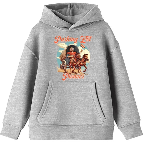 "Parking Lot Pioneer" Old West Wagon Football Cowboy Youth Heather Gray Long Sleeve Hoodie-Medium