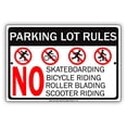 thumbnail image 1 of Parking Lot Rules No Skateboarding Bicycle Riding Roller Blading Scooter Riding Restriction Alert Warning Notice Aluminum Metal Sign 18"x24" Plate, 1 of 1