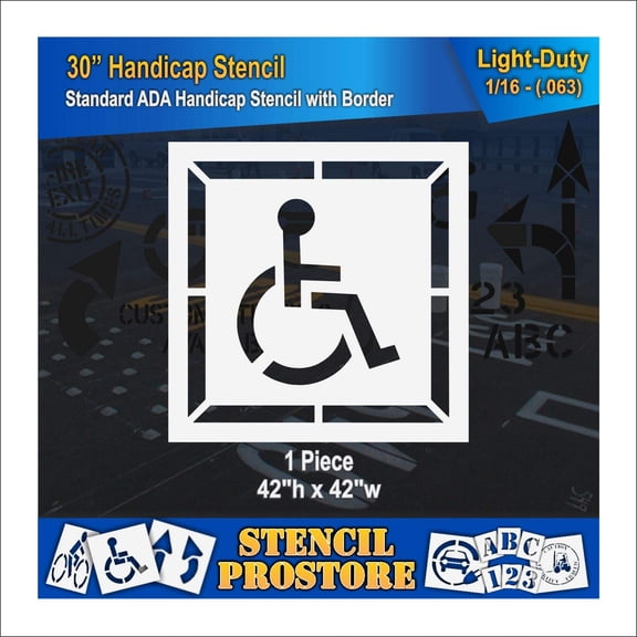 Parking Lot Stencil - 30" - Handicap Stencil with Border (3" Stroke) - 42'' x 42'' x 1/16" (63 mil) - Light-Duty
