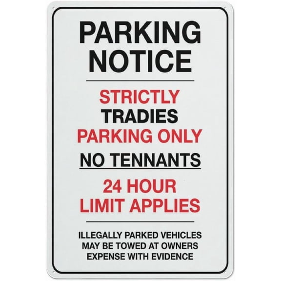 Parking Notice Strictly Tradies Parking Only Sign Safe Sign, Signs Outdoor, 8"x12", Sign For Home, Business, Driveway Alert