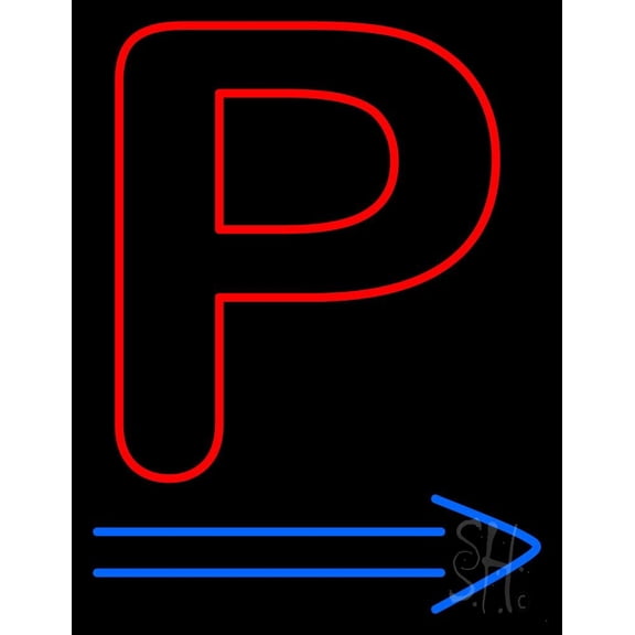 Parking P With Arrow LED Neon Sign 19 x 15 - inches, Clear Edge Cut Acrylic Backing, with Dimmer - Bright and Premium built indoor LED Neon Sign for Bar decor.