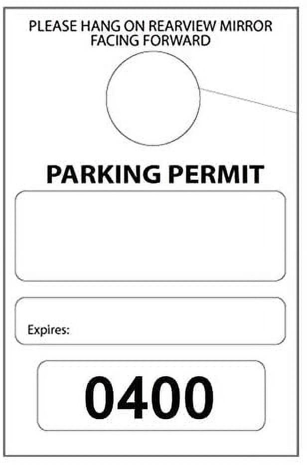 Parking Permit Hang Tags, 3 1/8 X 4 3/4, Consecutively Numbered 0400-0449, with Mirror Hole Punch - Pack of 50 Printed Tags