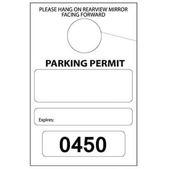 Parking Permit Hang Tags, 3 1/8 X 4 3/4, Consecutively Numbered 0450-0499, with Mirror Hole Punch - Pack of 50 Printed Tags