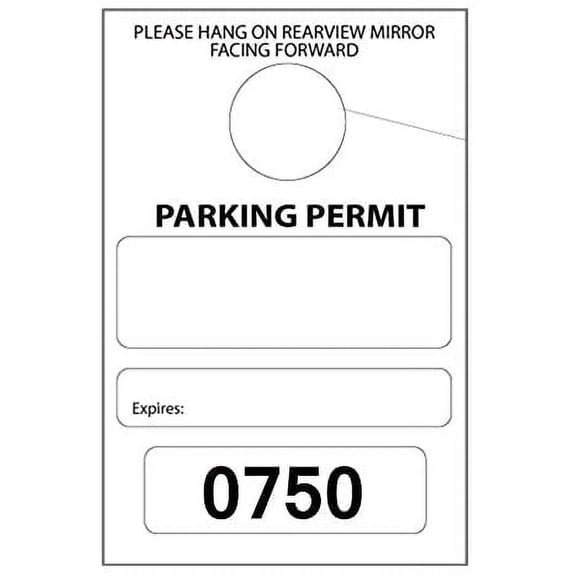 Parking Permit Hang Tags, 3 1/8 X 4 3/4, Consecutively Numbered 0750-0999, with Mirror Hole Punch - Pack of 250 Printed Tags