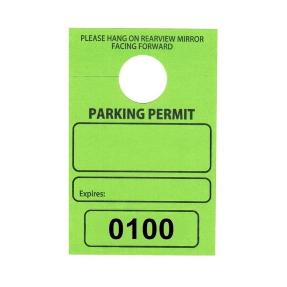 Parking Permit Hang Tags, 3 1/8 X 4 3/4, Green, Seq. Numbered 0100-0249, w Mirror Hole - Pack of 150 Tags