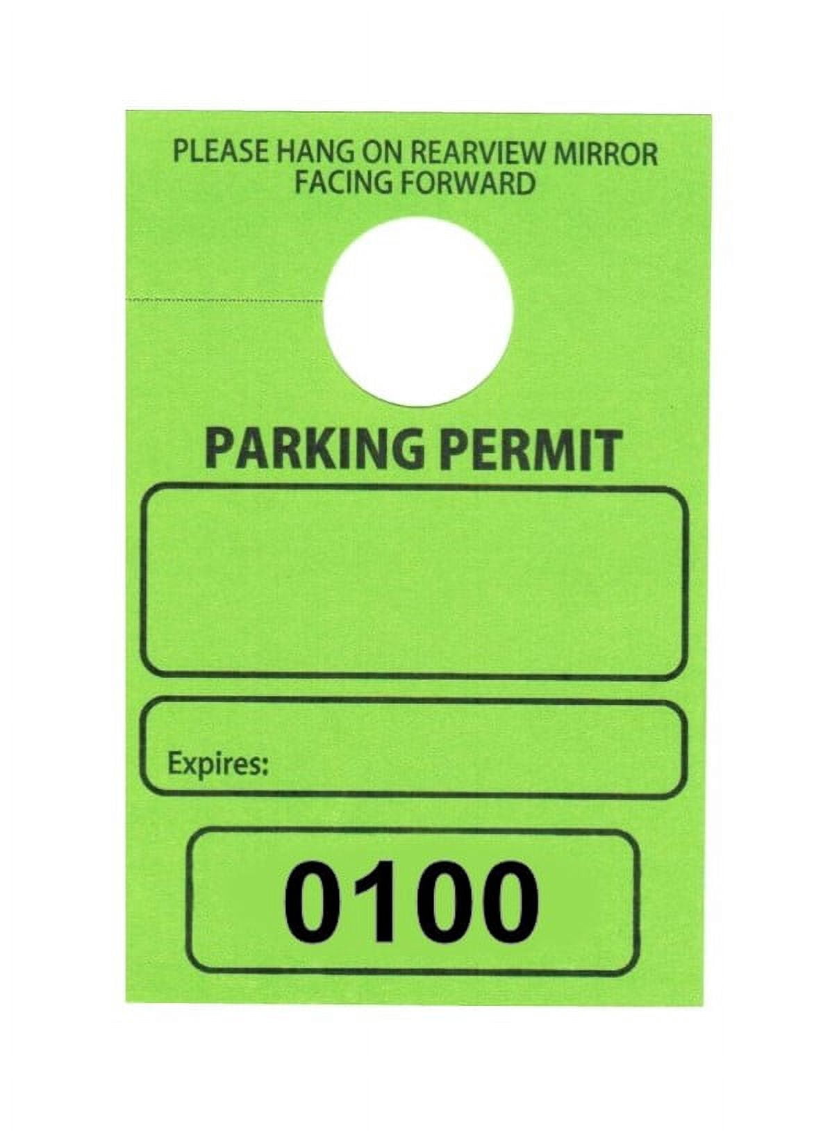 Parking Permit Hang Tags, 3 1/8 X 4 3/4, Green, Seq. Numbered 0100-0499, w Mirror Hole - Pack of 400 Tags