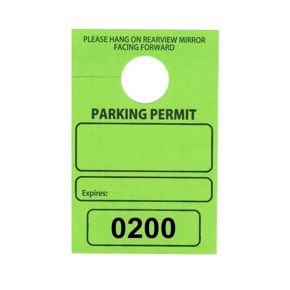 Parking Permit Hang Tags, 3 1/8 X 4 3/4, Green, Seq. Numbered 0200-0249, w Mirror Hole - Pack of 50 Tags