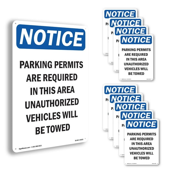 Parking Permits Are Required OSHA Notice Aluminum Sign 10 Inch x 7 Inch - 10 Pack