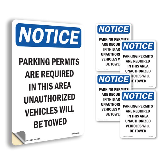 Parking Permits Are Required OSHA Notice Vinyl Decal Label 5 Inch x 3.5 Inch - 5 Pack
