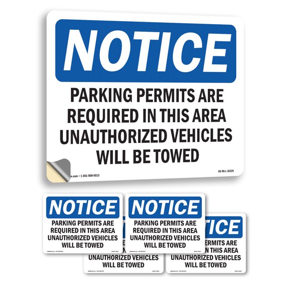 Parking Permits Required OSHA Notice Vinyl Decal Label 5 Inch x 3.5 Inch - 5 Pack