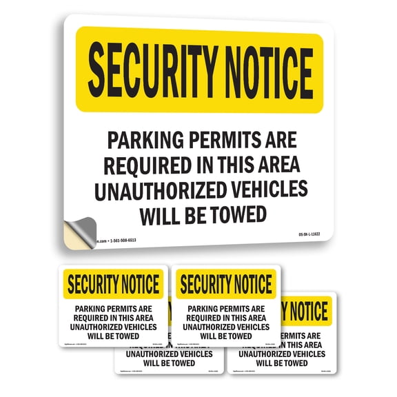 Parking Permits Required OSHA Security Notice Vinyl Decal Label 5 Inch x 3.5 Inch - 5 Pack