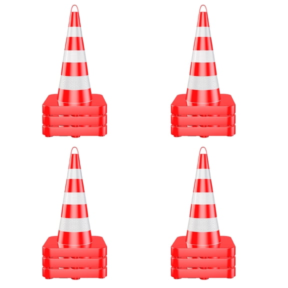 Parking Position Cone 36in, 12 Unit Pack, Red PVC, Stackable Structure, Stable Ground Safety Cone for Garage Parking, Private Driveway Management