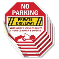 No Parking Private Driveway Unauthorized Vehicles Towed at Vehicle Owner's Expense (5 Pack) 4 inch X 4 inch Octagon Vinyl Label Decal Sticker Weather Resistant, UV Protected, Made in