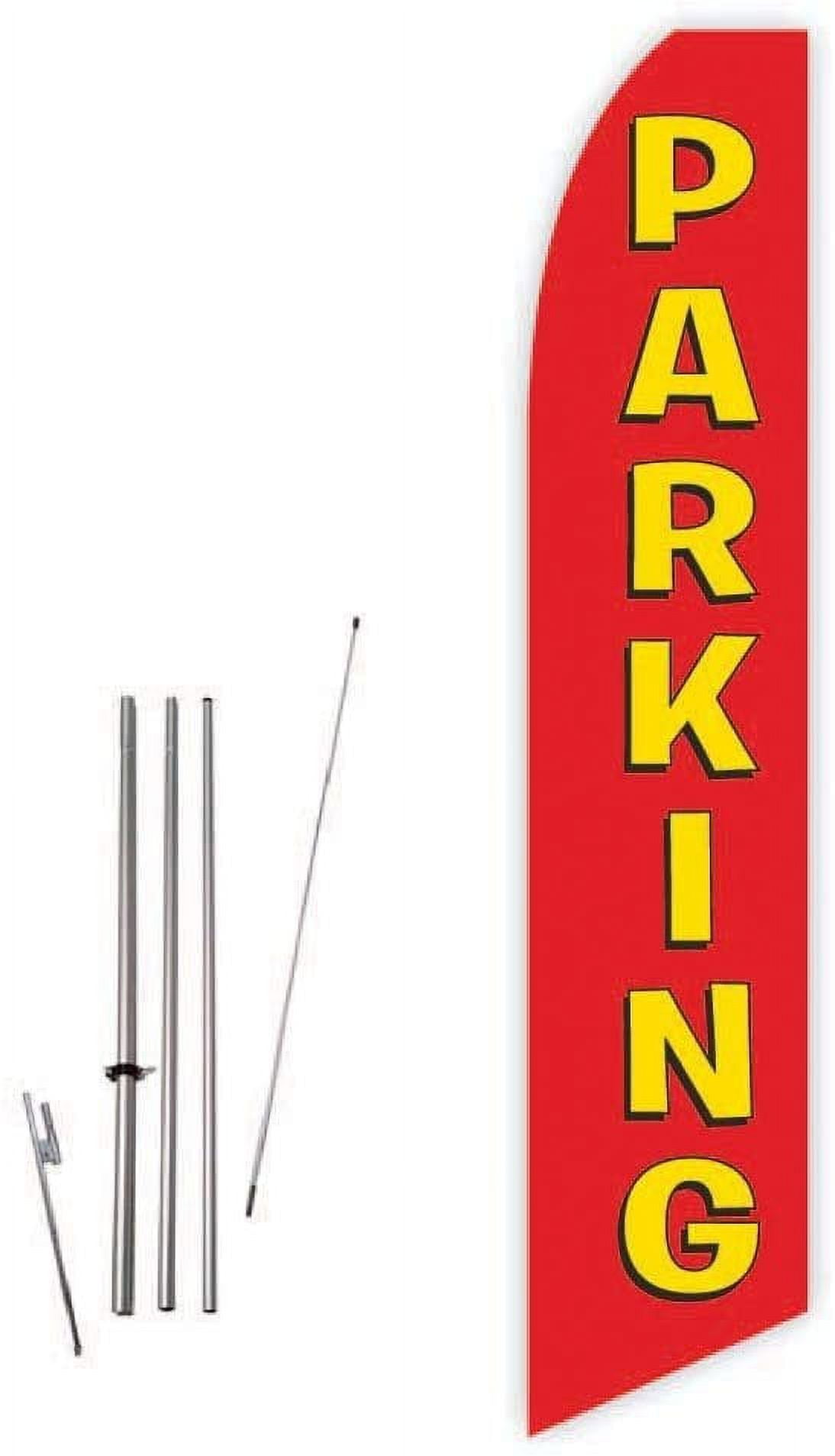 Parking Red Super Novo Feather Flag - Complete with 15ft Pole Set and Ground Spike