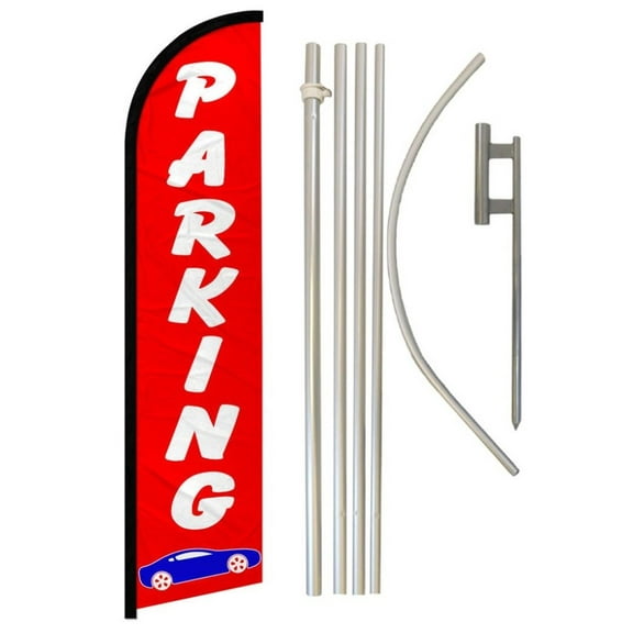 Parking (Red) Windless Banner Flag & Pole Kit