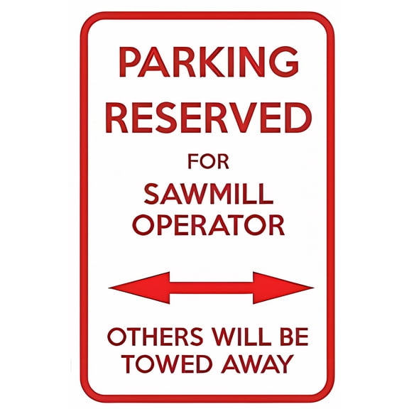 Parking Reserved Sawmill Operator Others Towed Funny Metal Sign - 8"x12", Tin Plate Decor for Outdoor, Yard, Parking Zones