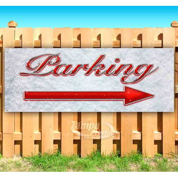 Parking Right Arrow Red & Chrome 13 oz Vinyl Banner With Metal Grommets