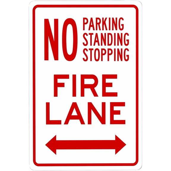 No Parking Standing Or Stopping Fire Lane With Bidirectional Arrow - 8"x12" Metal Security Tin Warning Sign, Fire Zone Decor for Street Business Home Wall