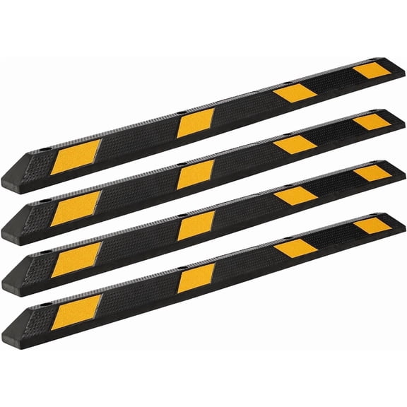 Parking Stopper, 4-Piece 72-Inch Rubber Wheel Stop for Driveways and Garages, Heavy-Duty Vehicle Bumper with Reflective Stripes, 44,000 lb Capacity, for Cars, Trucks, Trailers and Forklifts