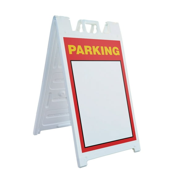 Parking Variable 24" x 36" Double Sided A-Frame Sidewalk Sign Includes 2 Installed Decals | Foldable Portable White Signicade Sandwich Board | Event Pricing Clear Signage Durable Design