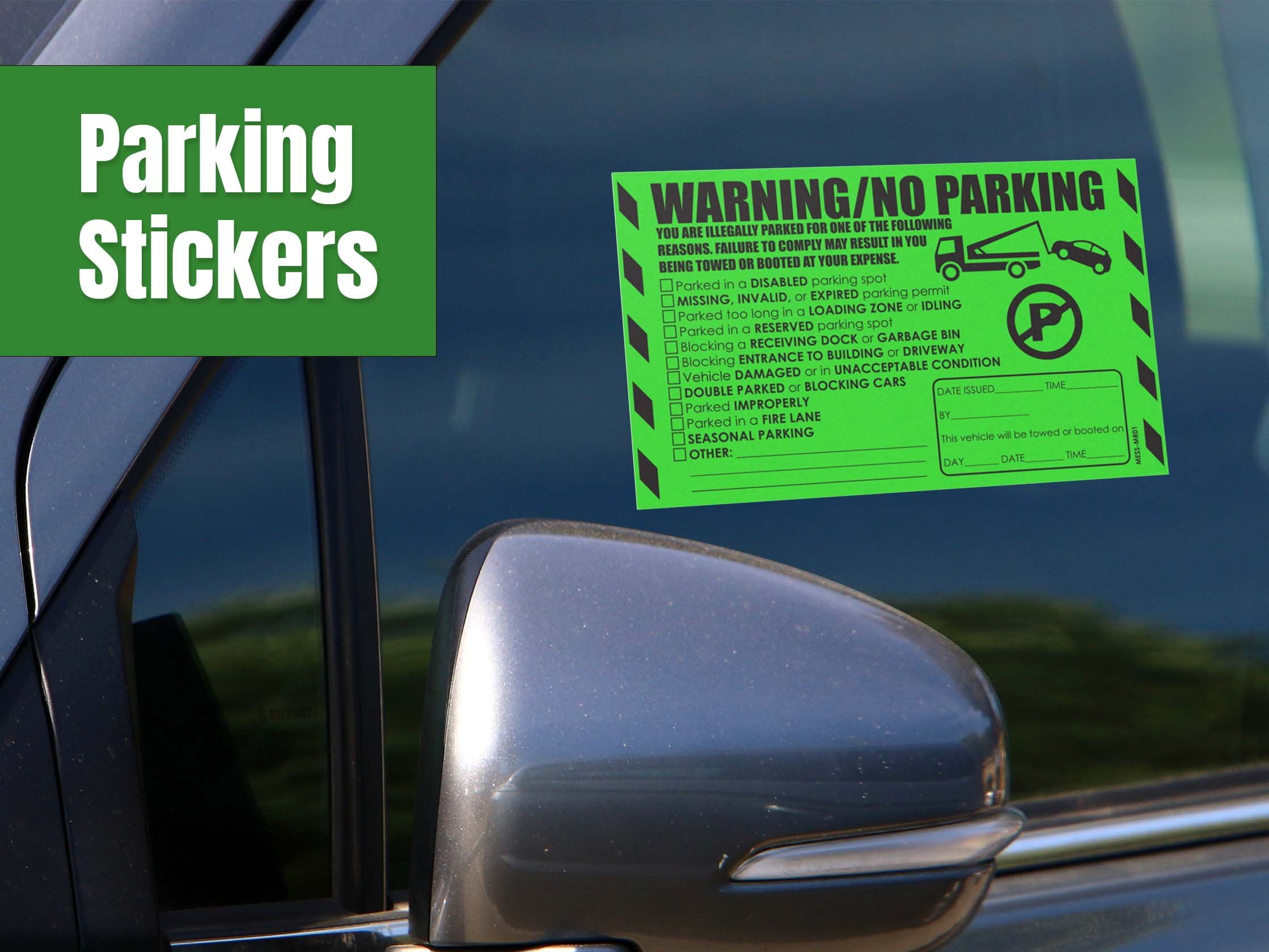 Parking Violation Stickers for Cars Green 100 Illegal Warning