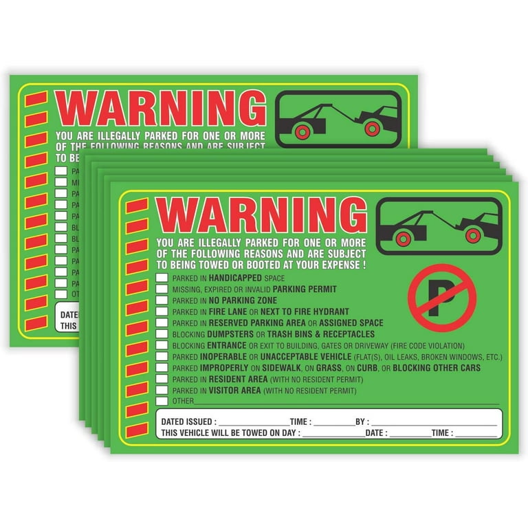 Parking Violation Stickers Notice (Pack of 50) Tow Warning You are