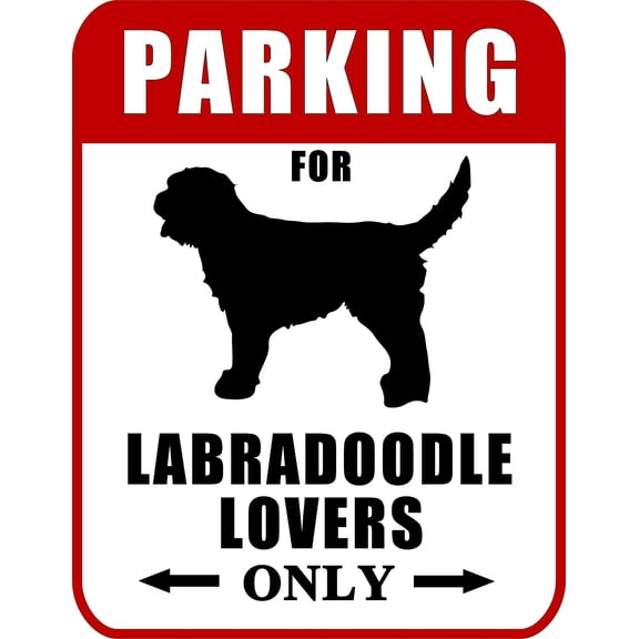Parking for Labradoodle Lovers Only (Red Ver.) 9" W x 11.5" H Laminated Dog Sign