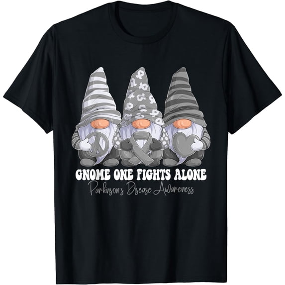 Parkinson's Disease Awareness Month Gray Ribbon Gnomies T-Shirt