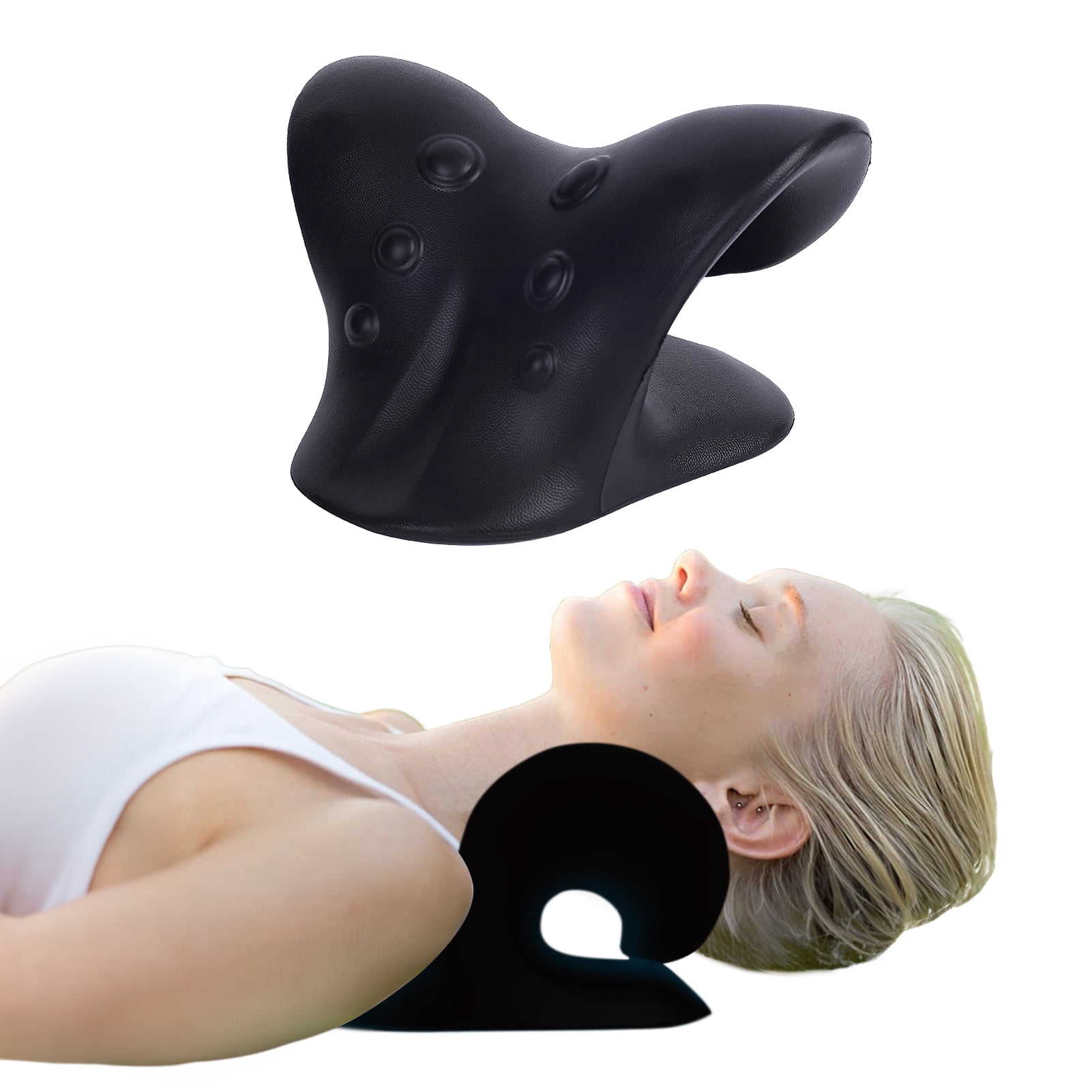 Ergonomic Black Cervical Traction Neck Pillow for Pain Relief