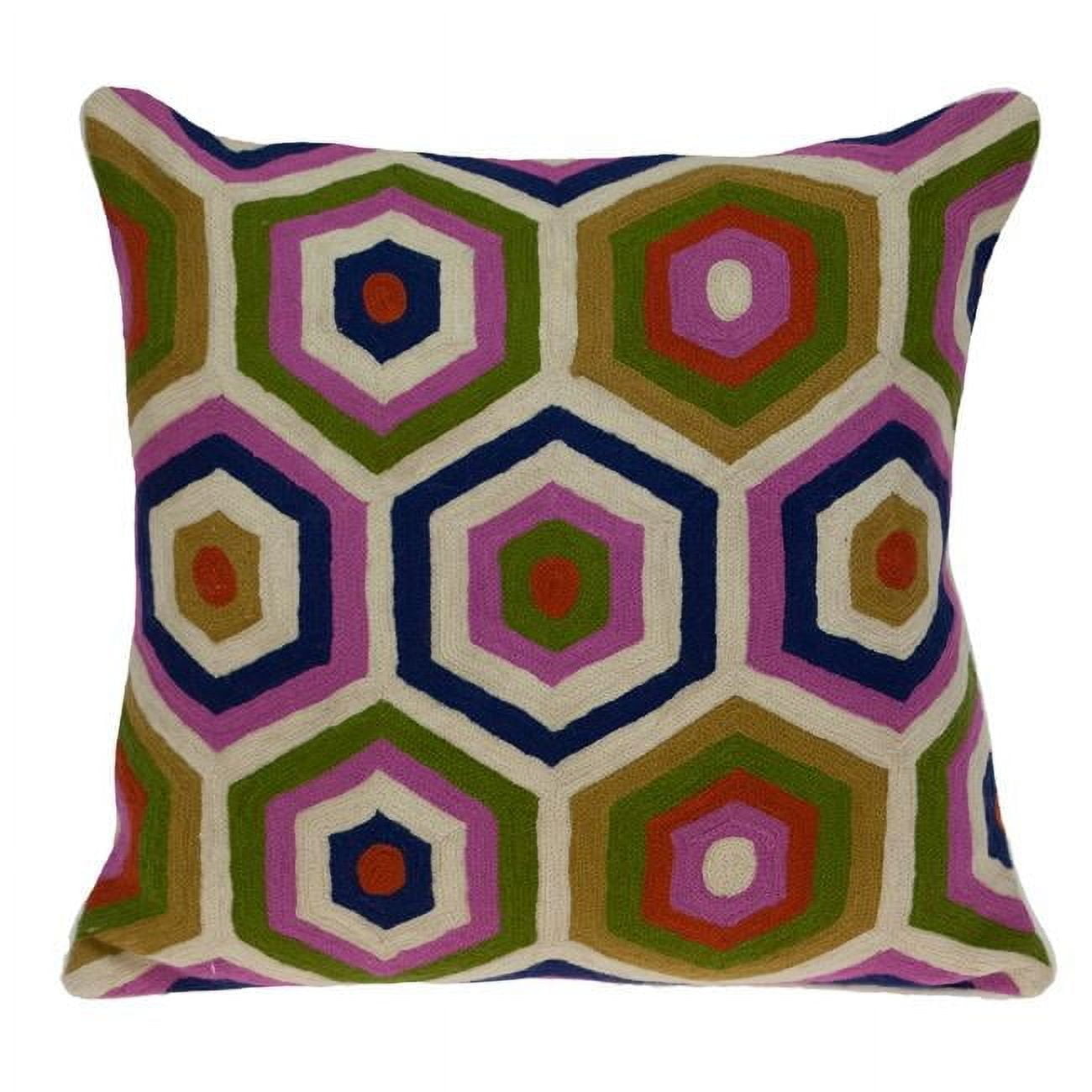 20" Multicolor Geometric Embroidered Cotton Throw Pillow