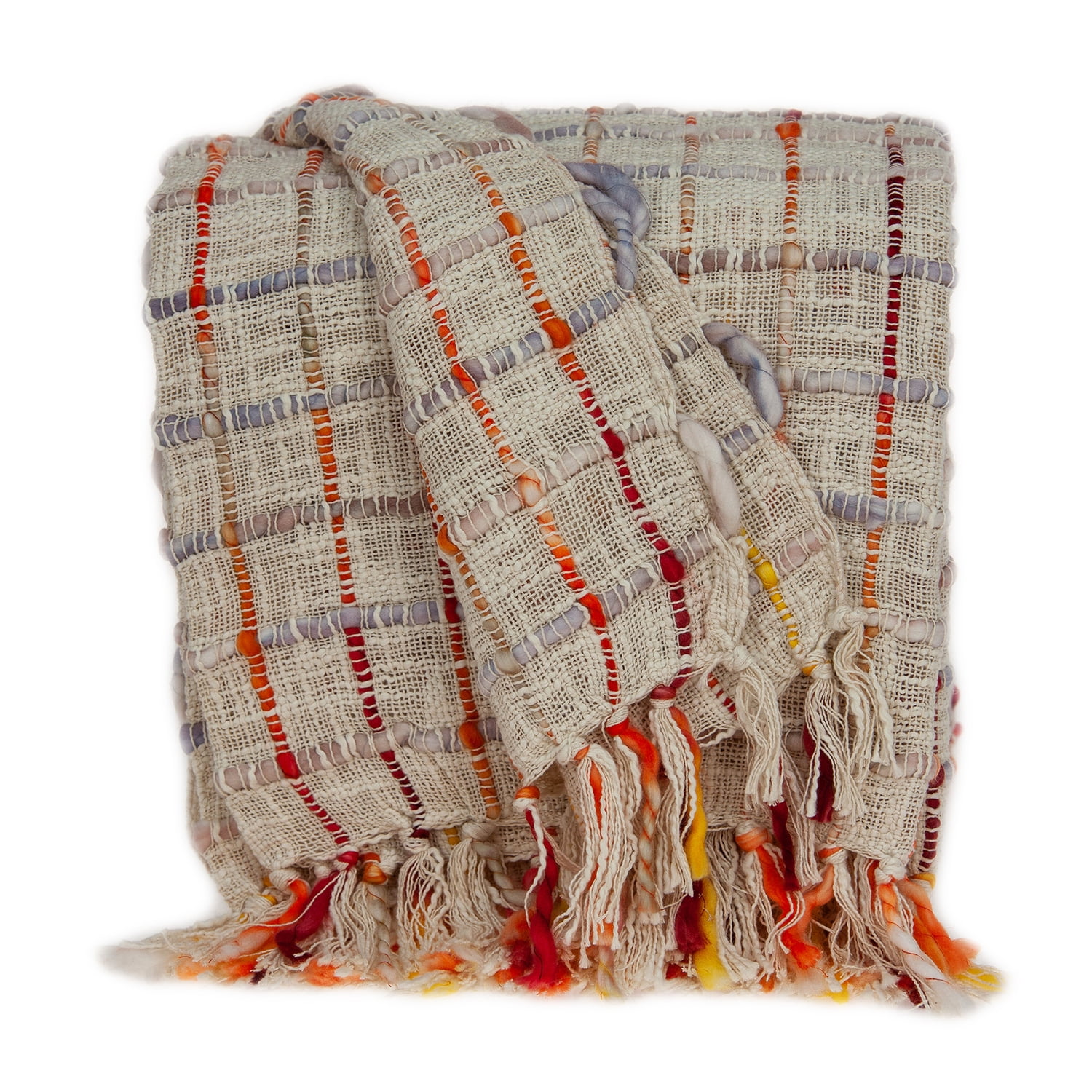 Adlily Beige and Yellow Handloomed Cotton Throw Blanket