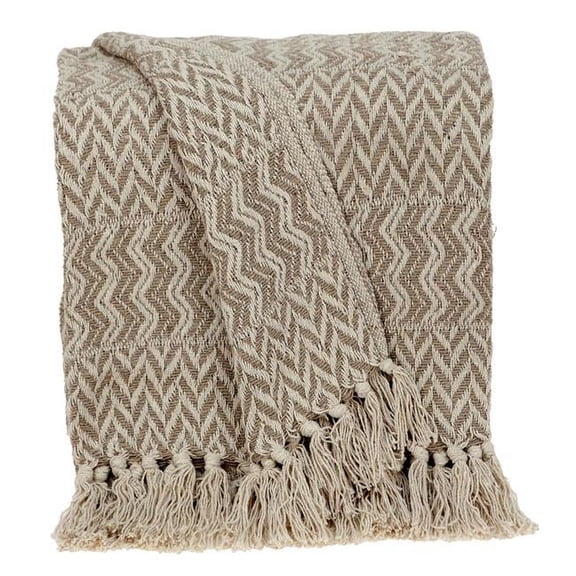 Parkland Collection Alma 67x52" Herringbone Cotton Throw Blanket in Brown