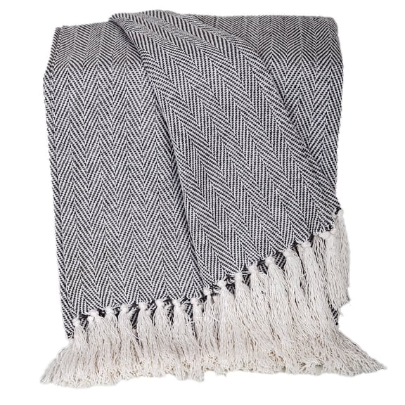 Parkland Collection Isla Gray Cotton Handloomed Throw Blanket, 50 x 60 Inch Decorative Sofa Throw