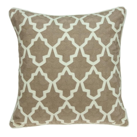 Parkland Collection Canita Beige and White Decorative Throw Pillow, 20 x 20 Cotton Square Pillow