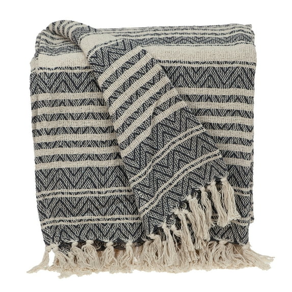 Parkland Collection Centra 67x52" Chevron Stripe Cotton Throw Blanket in Beige